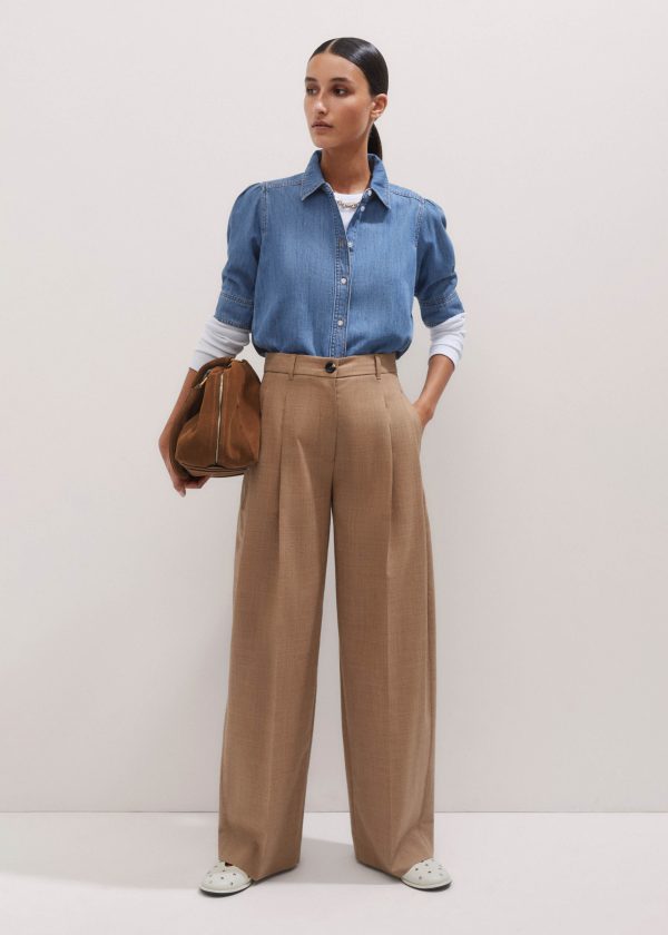 ME+EM Blouson Sleeve Denim Shirt Blue
