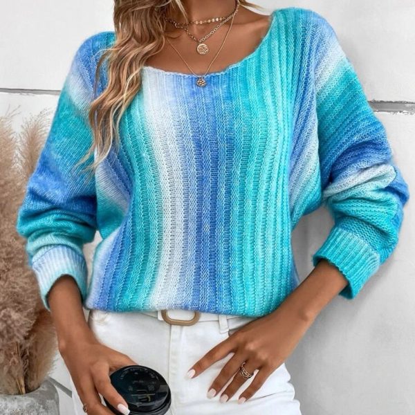 Delilah Wear Sweaters | New Ombre Long Sleeve Sweater | Color: Blue/Cream | Size: 6