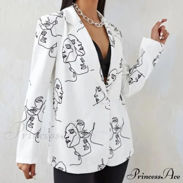 Irregular Printing Blazer - white XXL