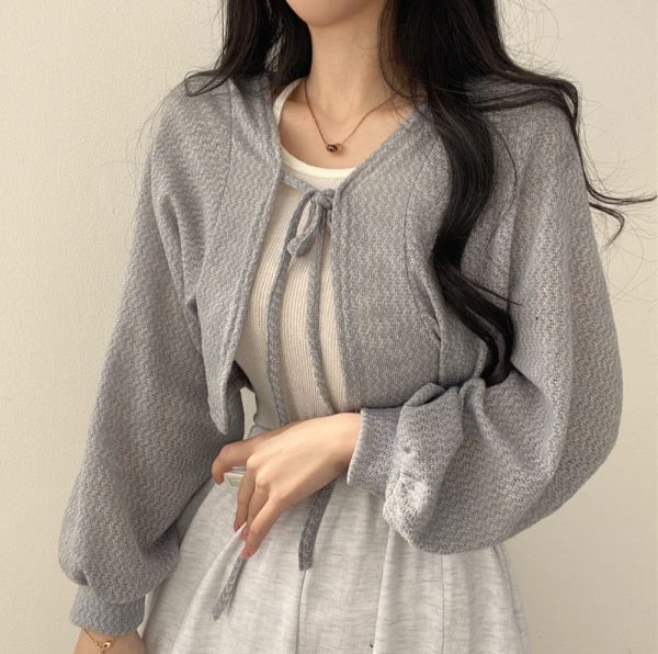 Thin Knitted Single Breasted Cardigan - grey / XL