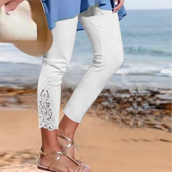 Women's Leggings Capri shorts Black White Grey Fashion Casual Daily Lace Comfort Solid Colored L XL 2XL 3XL 4XL