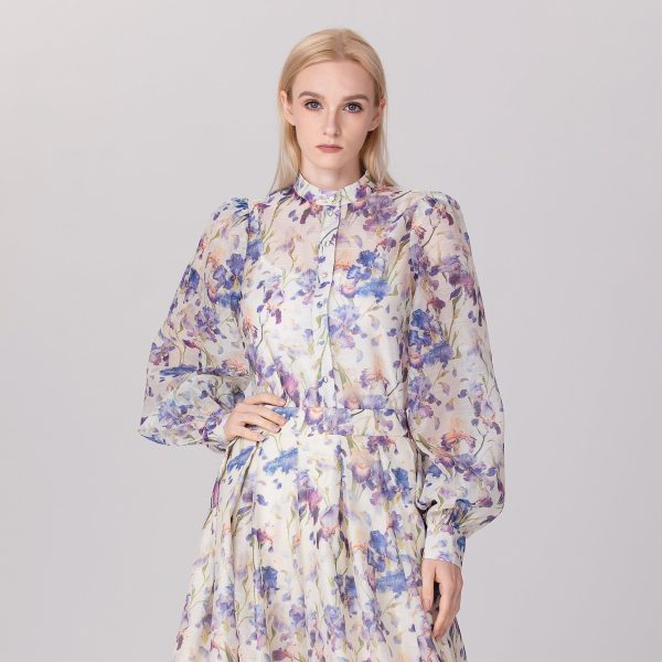 Women's Neutrals / Pink / Purple Flower Print Long Sleeve Organza Shirt - Multicolor | Extra Small | Smart and Joy