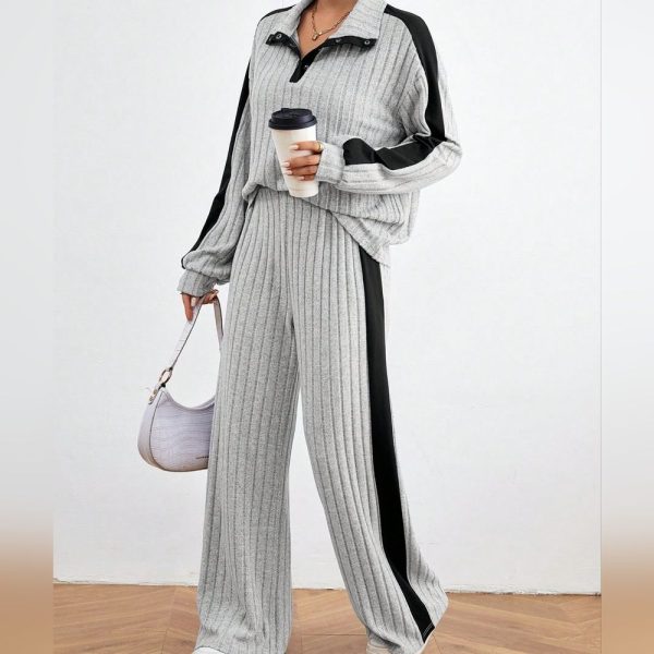 Color Block Casual 2pcs/Set Outfit | Color: Black/Gray | Size: Various