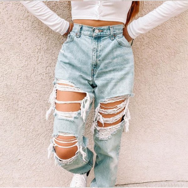 Ripped Fashionable Casual Denim Pants Women - Online Shop for Unique Inspiring Good Stuff