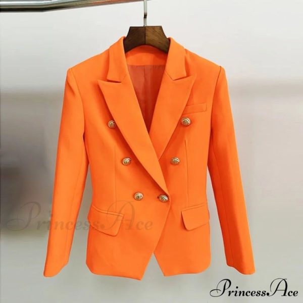 Lion Buttons Double Breasted Blazer - orange pink M