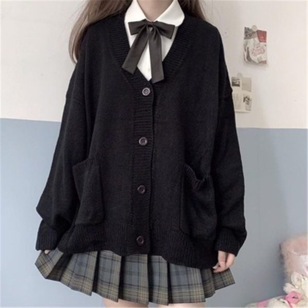 2021 Autumn Winter V-neck cotton knitted sweater uniform cardigan multicolor women's wear Japanese