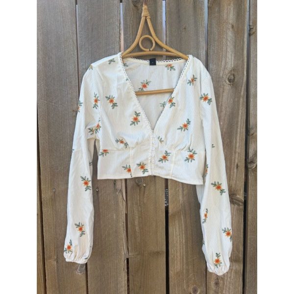 Shein Tops | [Nwot] Floral Crop Top | Color: White | Size: L