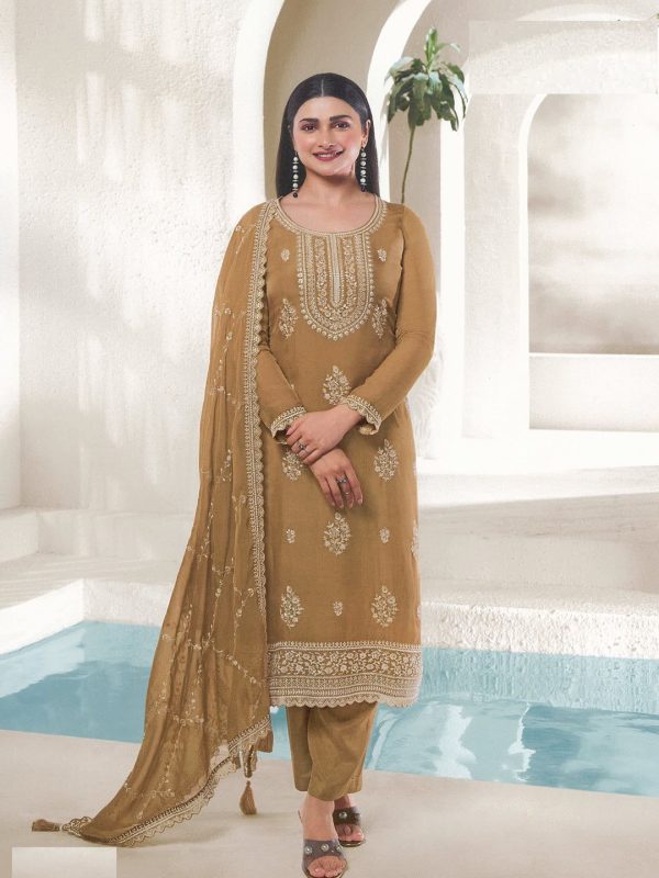 Mustard Festive Wear Designer Semi-Stitched Pant Suit With Embroidery Work - S