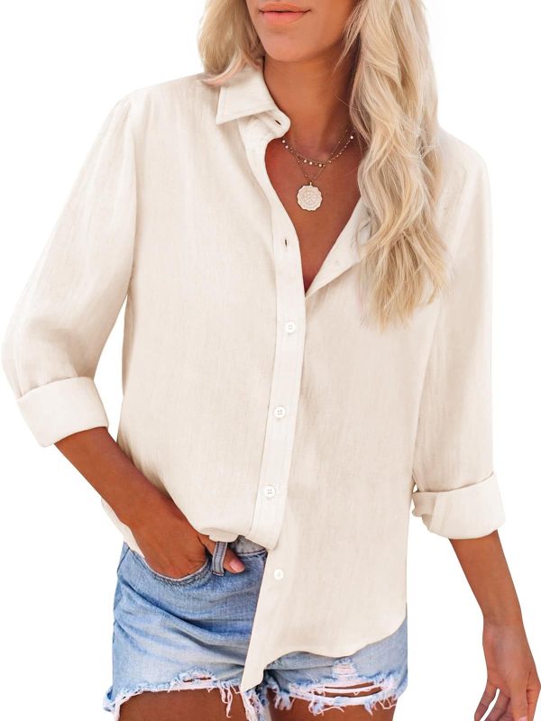 siliteelon Button Down Shirts for Women Dress Shirts Long Sleeve Wrinkle-Free Blouse Casual Solid Office Work Tunic Top