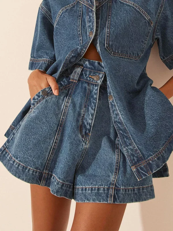 Women Casual Plain Summer Daily Loose Mid Waist Denim Shorts A-Line Denim Shorts