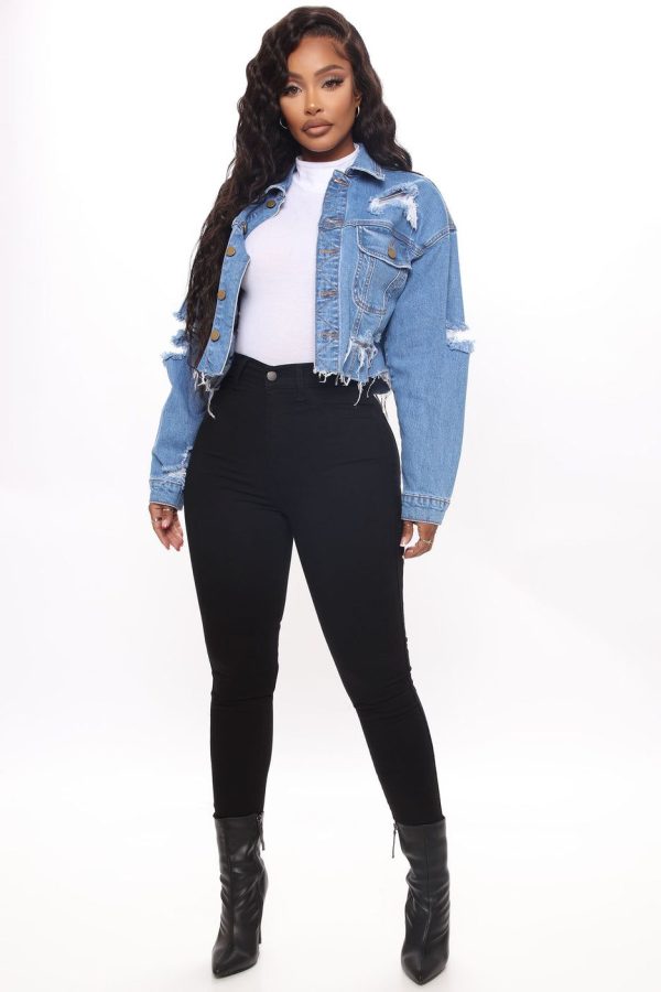 All Torn Up Crop Denim Jacket - Medium Wash | Fashion Nova