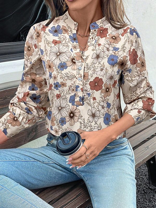 1pc Women's Printed Long Sleeve Loose Casual Shirt, Autumn/Winter
