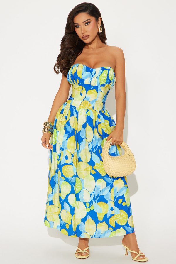 Women's Puerto Rico Paloma Strapless Midi Dress Combo in Yellow Size Small