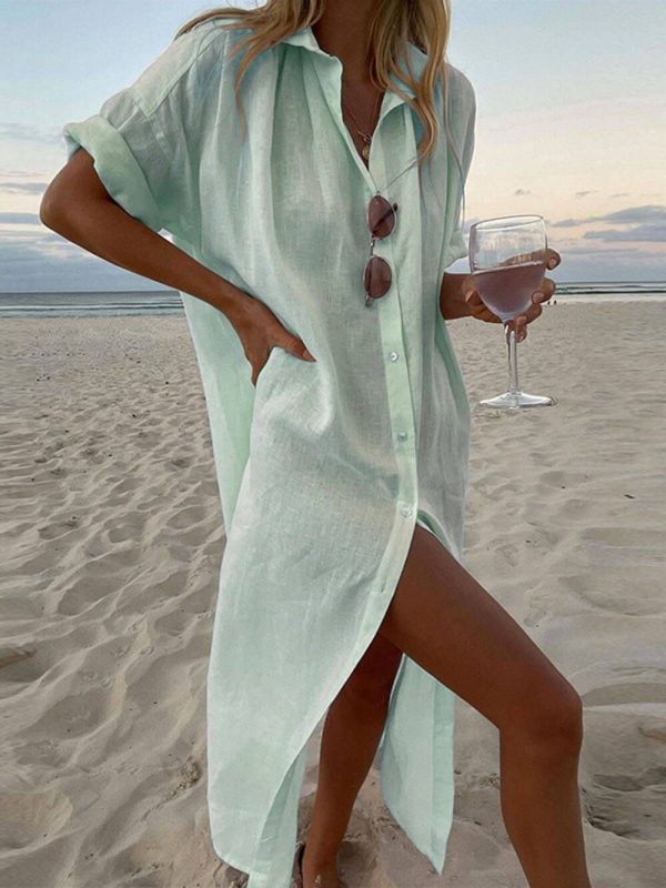 Simple Concept Stylish Maxi Shirt Dress - Green L