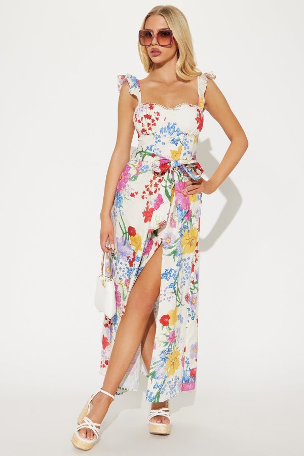 Women's Ava Floral Poplin Maxi Dress Combo in White Size XS