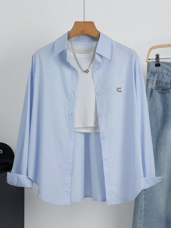 Women's Casual Versatile Minimalist Letter Embroidery Shirt, Suitable For Summer