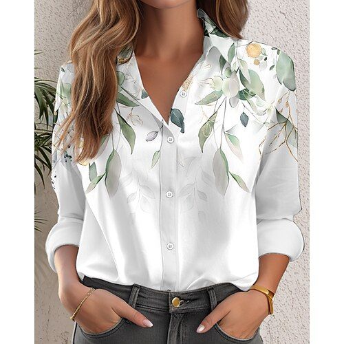 Women's Shirt Floral Casual Long Sleeve Shirt Collar Regular Tops Work Daily Buttons Print White Spring Fall Winter