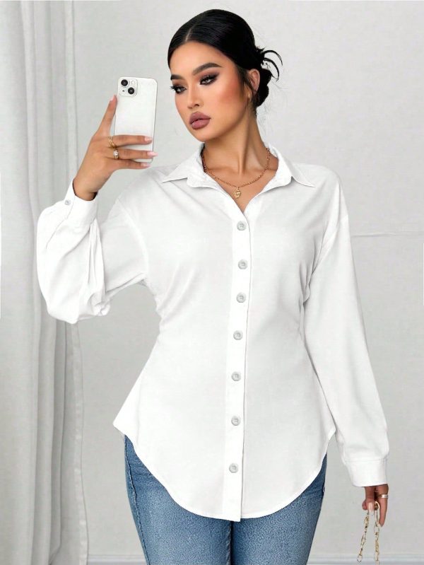 Regular Women Plus Size Casual Waist Cinched Long Sleeve Loose Blouse