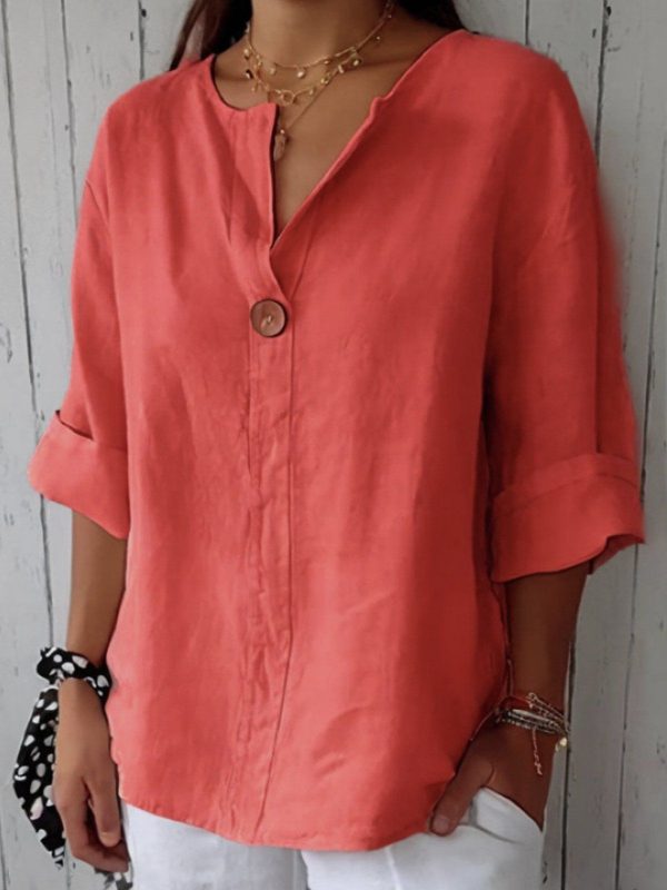 Women's Cotton Three Quarter Sleeve Blouse Plain Fall Shirt