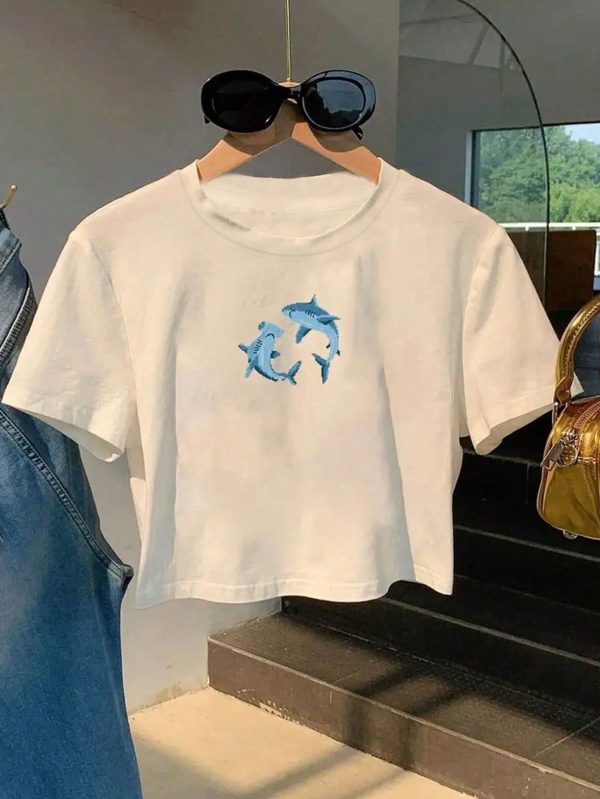Graphic Printed Short T-Shirt, Y2K Spring And Summer Short-Sleeved Crop Top, Women's Top