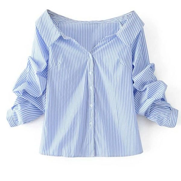 Shein Tops | Off Shoulder Single Breasted Blouse | Color: Blue/White | Size: M