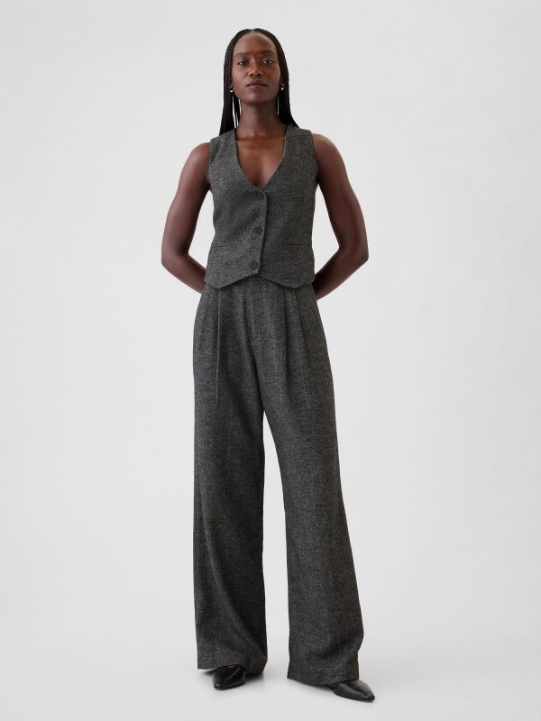 Gap 365 High Rise Brushed Twill Pleated Trousers Grey Herringbone