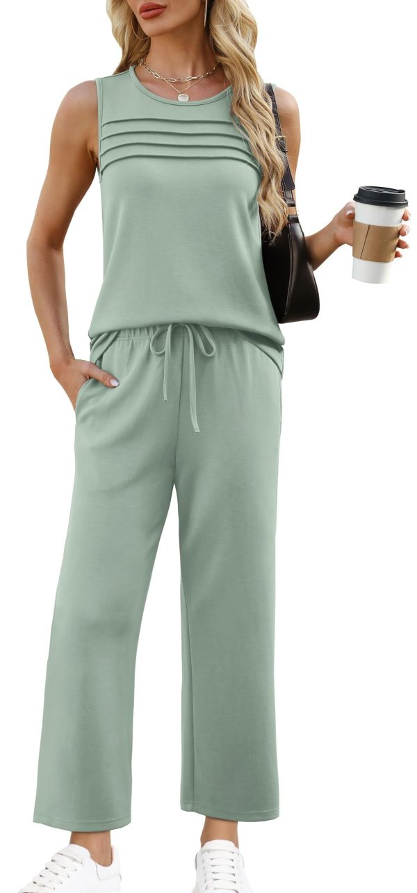 WIHOLL Two Piece Sets for Women Summer Outfits Matching Lounge Sets Wide Leg Crop Pants Vacation Travel