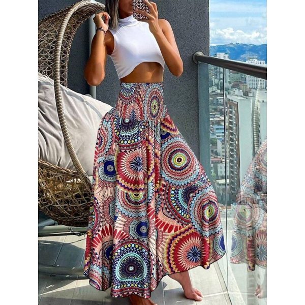 Women's Skirt Maxi Skirt A Line Swing Fashion Casual Maxi High Waist Skirts Floral Print Stretchy Street Daily Black Red Blue Purple Summer Polyester