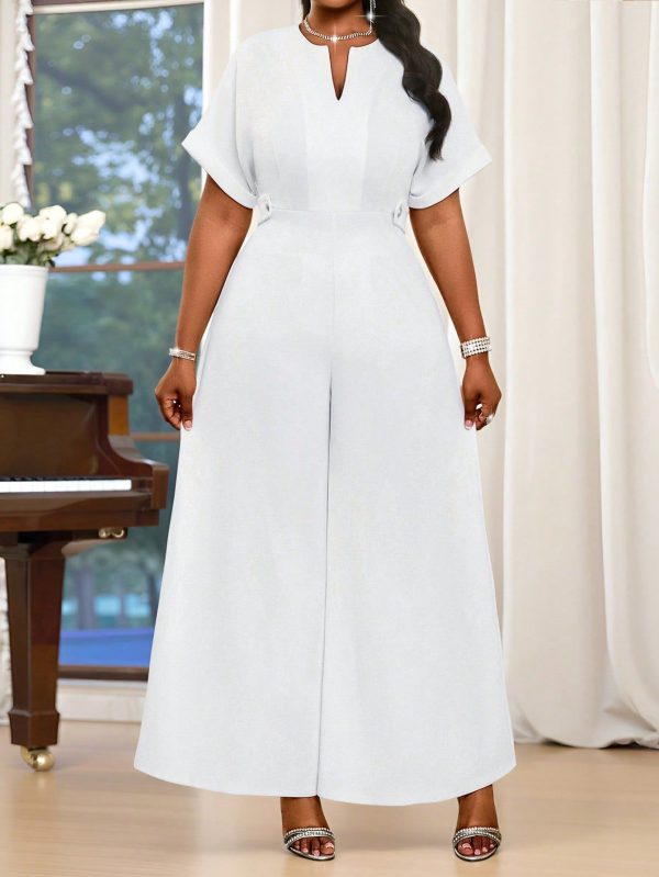 Spring And Summer Elegant Commuting Office White Woven Overlap Collar Batwing Sleeve Long Short Sleeve Plus Size Jumpsuits Summer Summer Outfits For Women Vacation Outfits Woman Summer Clothes Women Boho Women Clothing Beach Outfits Bohemian Plus Size Summer Clothes Women Clothing Summer Women Summer Clothes Summer Outfit For Women Rompers For Women