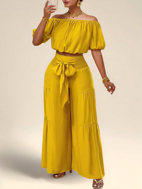 2025 European & American New Women Wide Leg Pants High Waist Solid Color Flare Tied Loose Design Pants Casual Suit