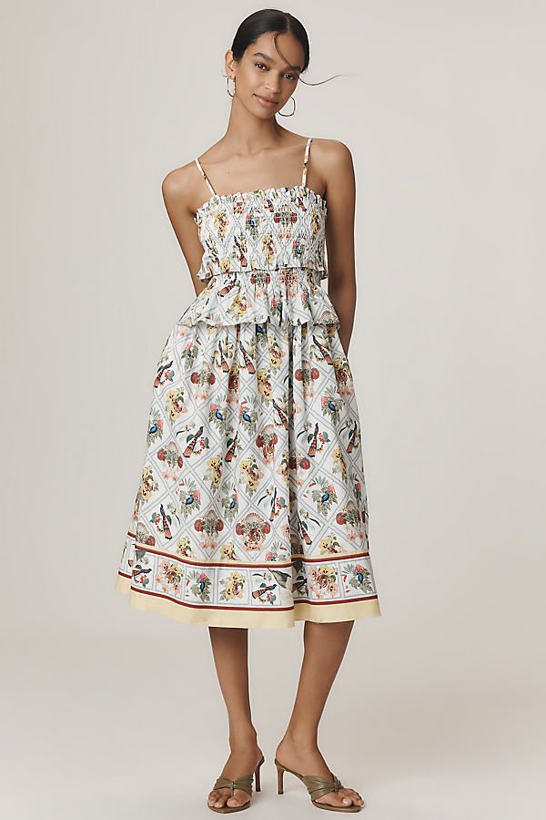 Smocked Peplum Midi Dress
