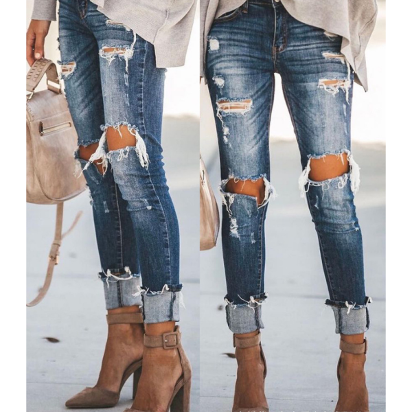 Retro High-Rise Stretch Ripped Jeans