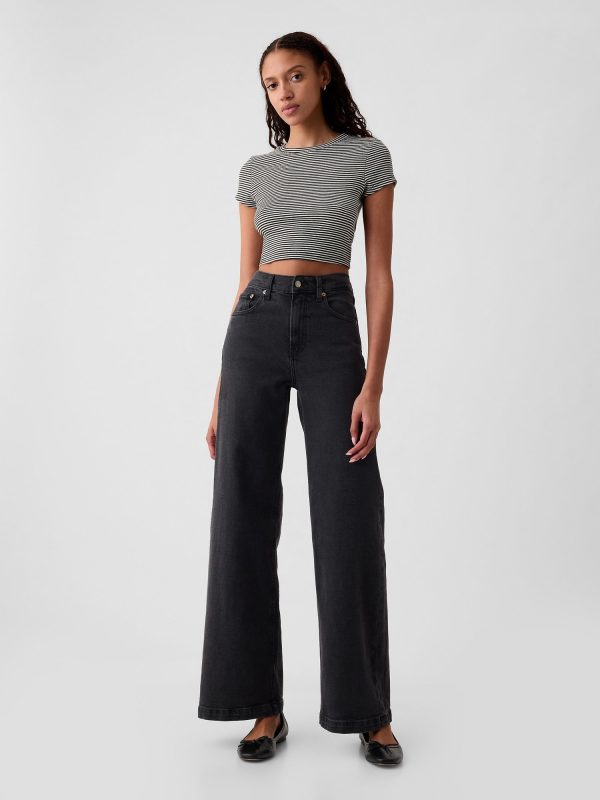 Gap High Rise Stride Wide-Leg Jeans Washed Black