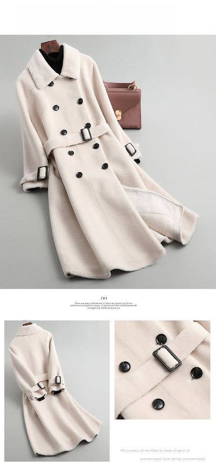 Elegant Winter Women's Solid Sheep Shearling Wool Fur Long Coats & Jac