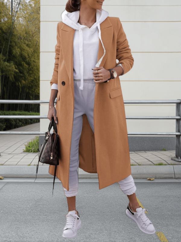 Women's Double Breasted Wool Blend Pea Coat Winter Trench Coat With Notched Lapel Collar Long Stylish Jacket