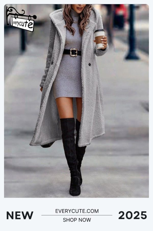 Women's Fashion Long Solid Color Sleeve Plush Coats