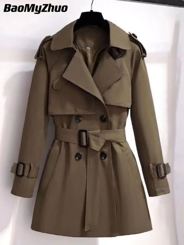 2022 Autumn Winter Elegant Women Double Breasted Solid Trench Coat 100% Cotton Vintage Turn-Down