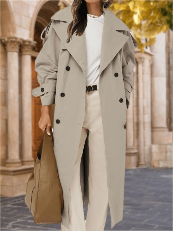 Womens Oversized Long Trench Coat Double Breasted Lapel Windproof Overcoat With Belt