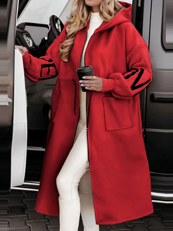 New Hooded Long Sleeve Cardigan Coat, Women Autumn Winter Simple Patchwork Zipper Jackets, Casual