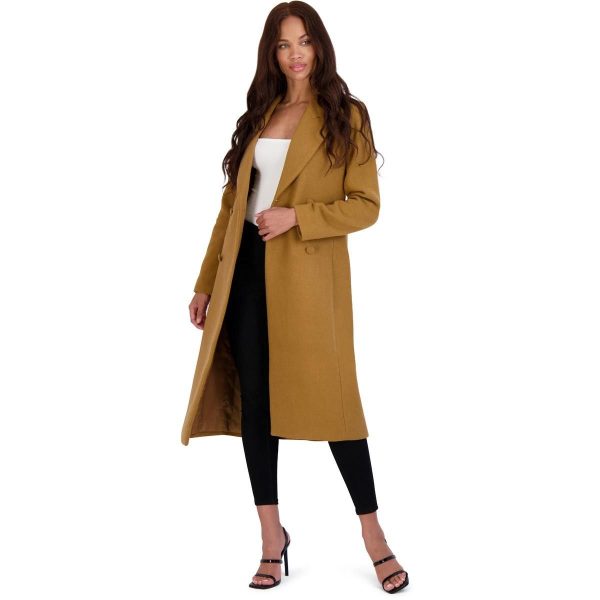 Avec Les Filles Womens Tan Double-breasted Wool Coat Outerwear L Bhfo 9188