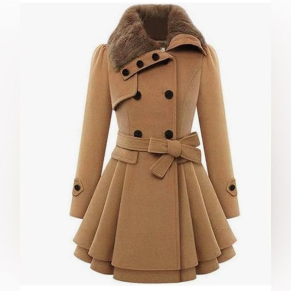 Zeagoo Jackets & Coats | Zeagoo Womens Faux Fur Lapel Double-Breasted Tan Trench Coat W/Belt Sz Xl | Color: Tan | Size: Xl