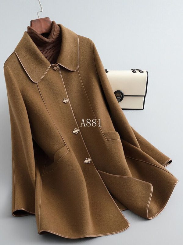 Winter Woolen Coat Women's Mid Length Slim Fit Double Sided Cashmere Coat Sz