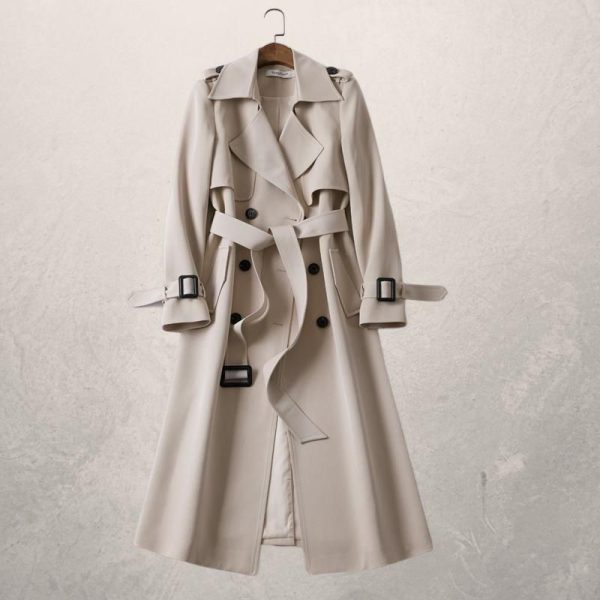 Women's Mid-length Trench Coat Autumn Long Windbreaker - Khaki / S