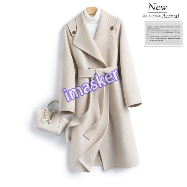 Lapel Collar Women Double Sided 100% Wool Mid Long Trench Coat Overcoat Breasted