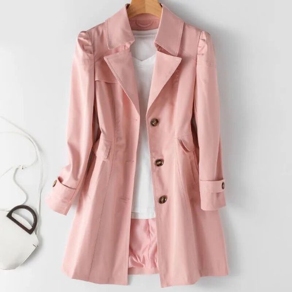 Women Korean Inline Breasted Ladies Medium Long Overcoat Autumn Trench Coat