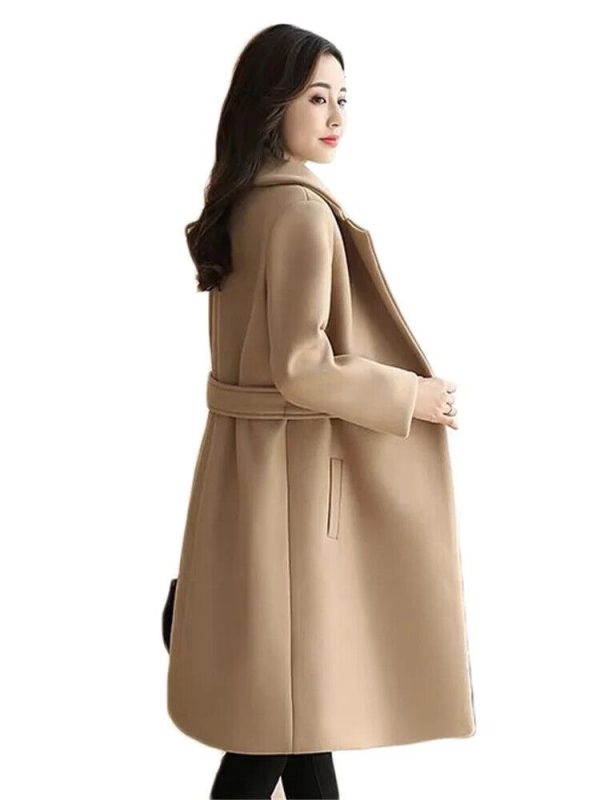 Coat Women Coats Office Lady Suit Collar Red Long Blends Clothing