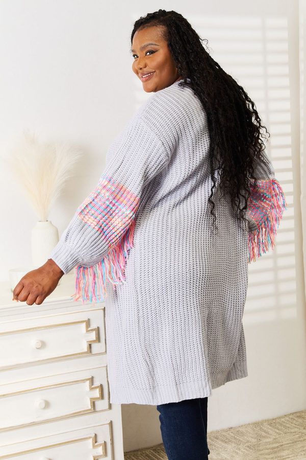 Cloudy Blue Fringe Cardigan - Cloudy Blue / XL
