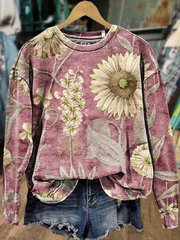 Women Floral Casual Crew Neck Sweatshirt