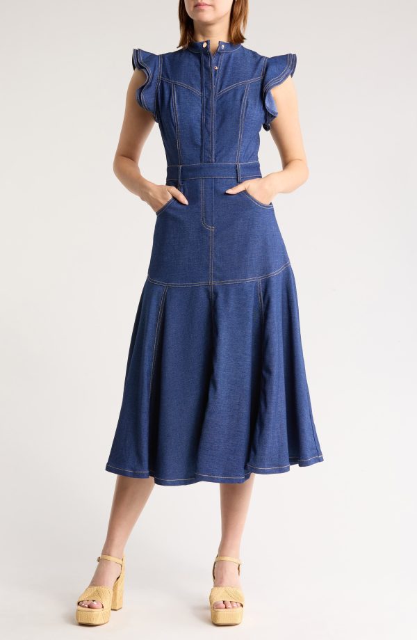 AREA STARS Helena Denim Midi Dress in Blue at Nordstrom Rack, Size X-Small