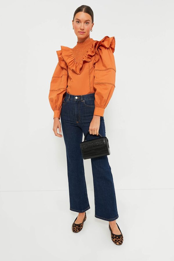 Persimmon Ruffle Parker Blouse - Persimmon / L